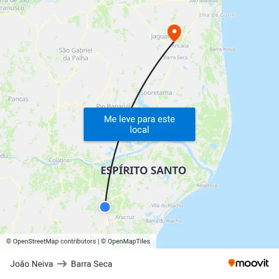 João Neiva to Barra Seca map