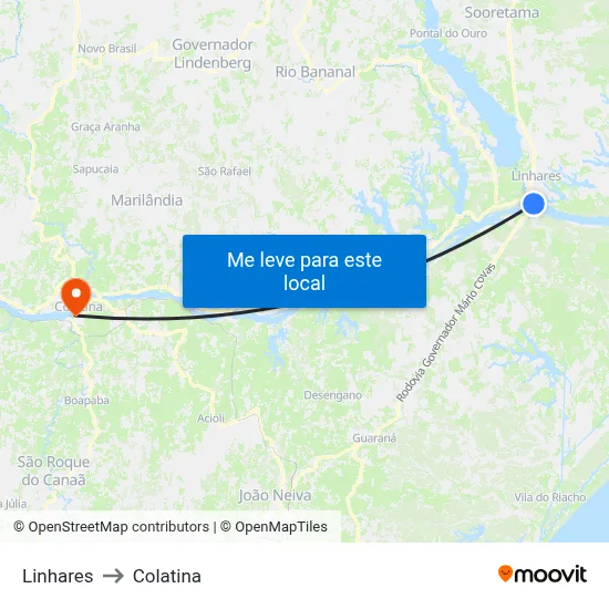 Linhares to Colatina map