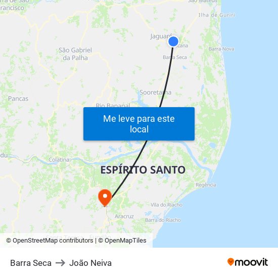 Barra Seca to João Neiva map