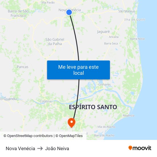 Nova Venécia to João Neiva map