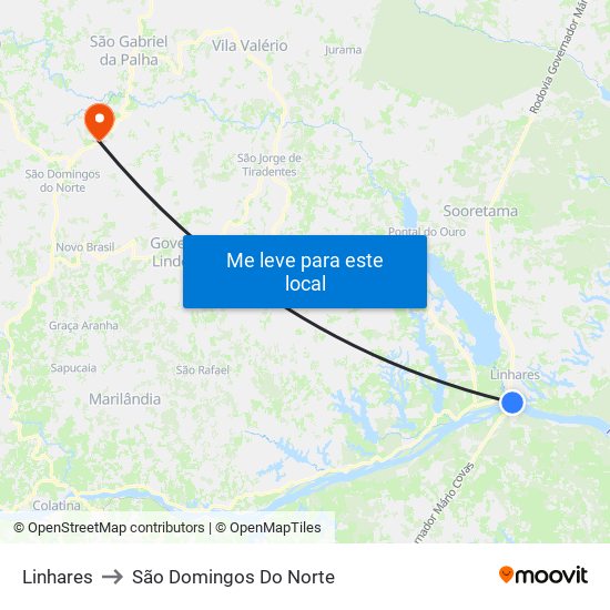 Linhares to São Domingos Do Norte map