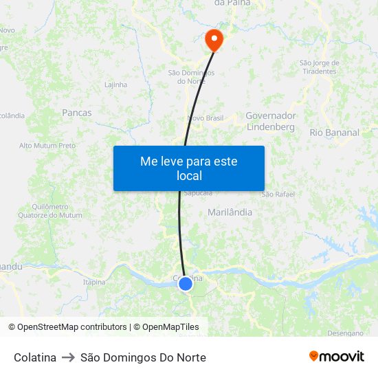 Colatina to São Domingos Do Norte map