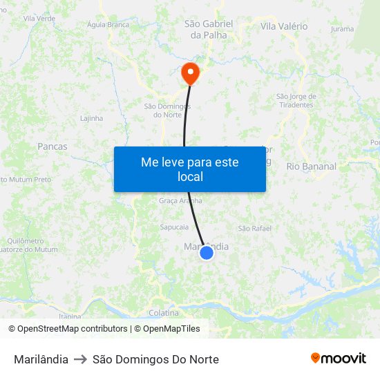 Marilândia to São Domingos Do Norte map