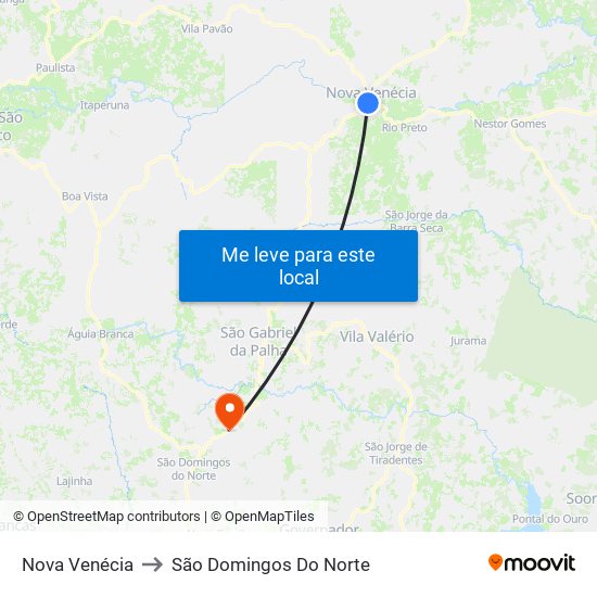 Nova Venécia to São Domingos Do Norte map