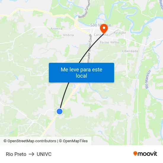 Rio Preto to UNIVC map