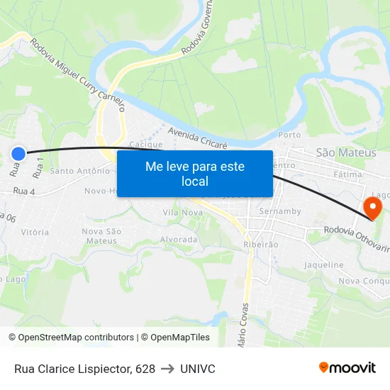 Rua Clarice Lispiector, 628 to UNIVC map