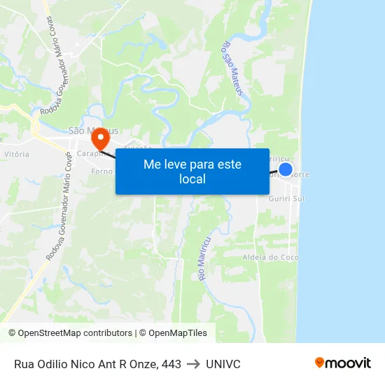 Rua Odilio Nico Ant R Onze, 443 to UNIVC map