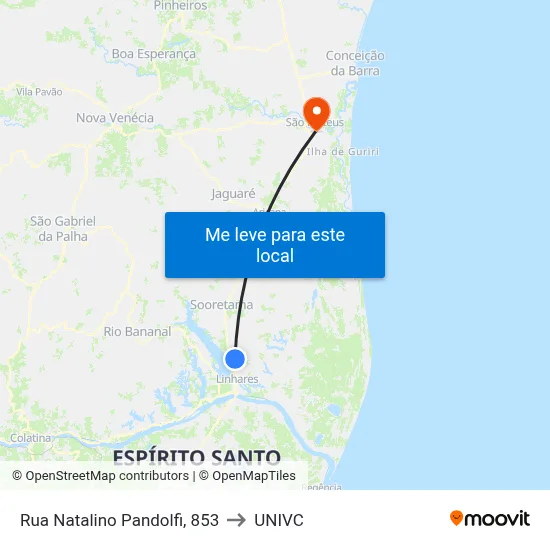 Rua Natalino Pandolfi, 853 to UNIVC map