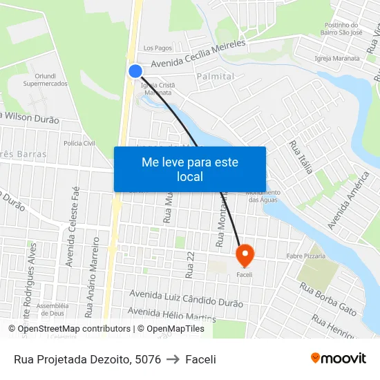 Rua Projetada Dezoito, 5076 to Faceli map