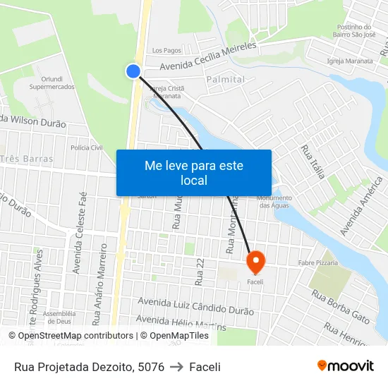 Rua Projetada Dezoito, 5076 to Faceli map