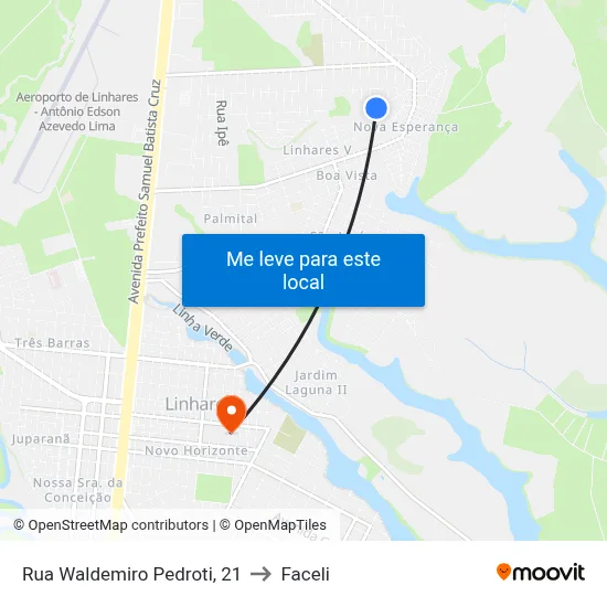 Rua Waldemiro Pedroti, 21 to Faceli map