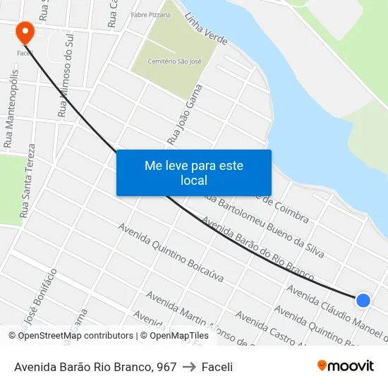 Avenida Barão Rio Branco, 967 to Faceli map
