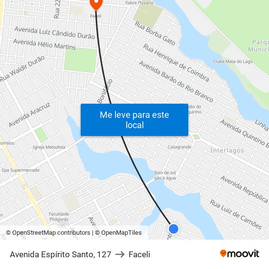 Avenida Espírito Santo, 127 to Faceli map