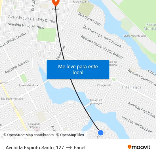 Avenida Espírito Santo, 127 to Faceli map
