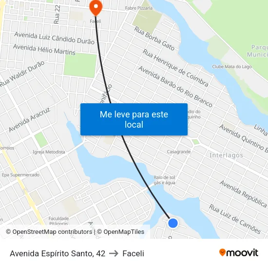 Avenida Espírito Santo, 42 to Faceli map