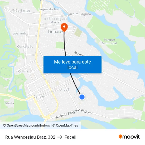 Rua Wenceslau Braz, 302 to Faceli map
