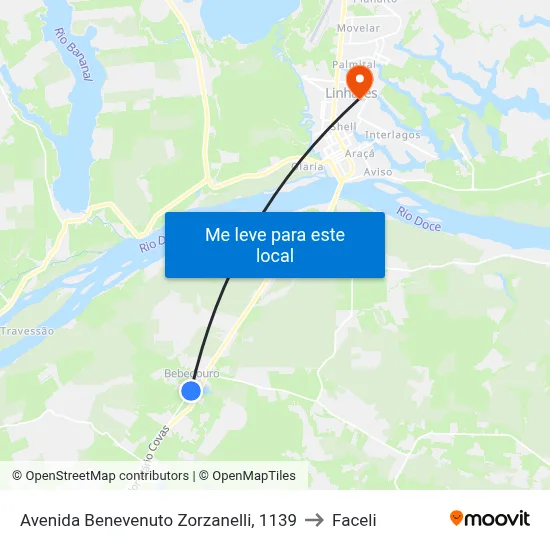 Avenida Benevenuto Zorzanelli, 1139 to Faceli map