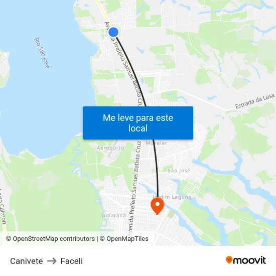 Canivete to Faceli map
