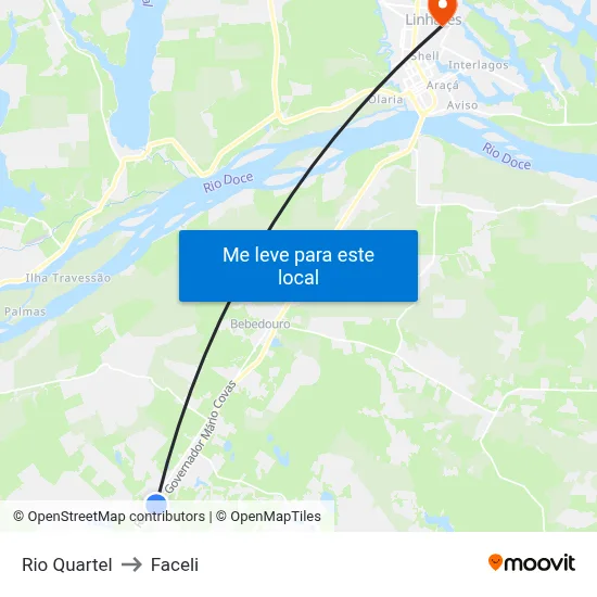 Rio Quartel to Faceli map