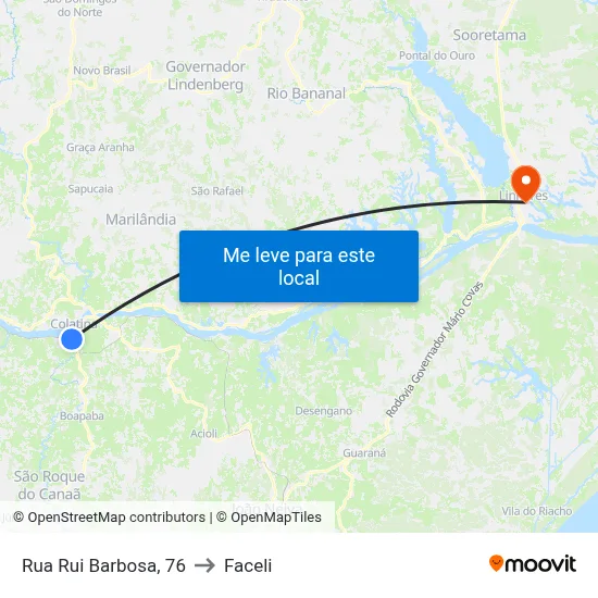 Rua Rui Barbosa, 76 to Faceli map