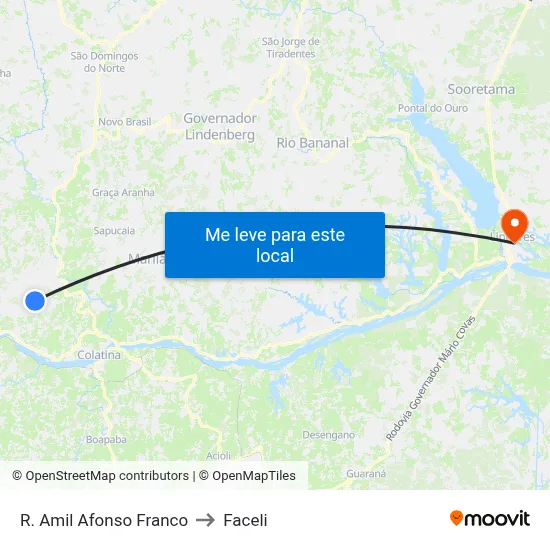 R. Amil Afonso Franco to Faceli map