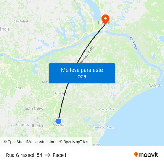 Rua Girassol, 54 to Faceli map