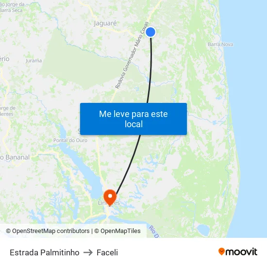 Estrada Palmitinho to Faceli map