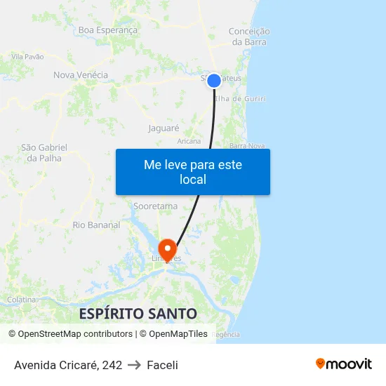 Avenida Cricaré, 242 to Faceli map