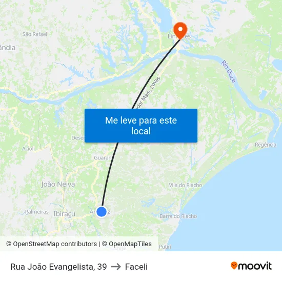 Rua João Evangelista, 39 to Faceli map