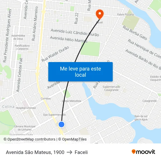 Avenida São Mateus, 1900 to Faceli map