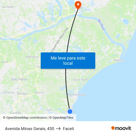 Avenida Minas Gerais, 450 to Faceli map