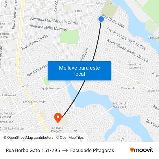 Rua Borba Gato 151-295 to Facudade Pitágoras map