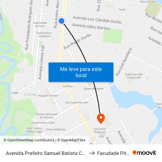 Avenida Prefeito Samuel Batista Cruz, 3001-3085 to Facudade Pitágoras map