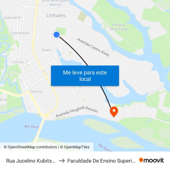 Rua Jucelino Kubitscheck, 287 to Faculdade De Ensino Superior De Linhares map