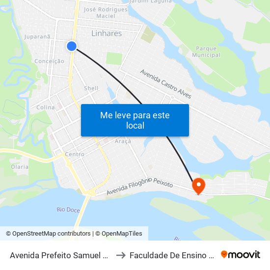 Avenida Prefeito Samuel Batista Cruz, 3001-3085 to Faculdade De Ensino Superior De Linhares map