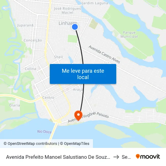 Avenida Prefeito Manoel Salustiano De Souza 230 to Senai map