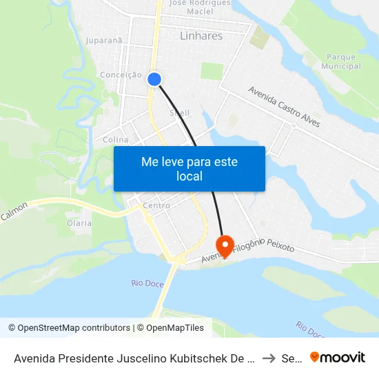 Avenida Presidente Juscelino Kubitschek De Oliveira, 3371 to Senai map