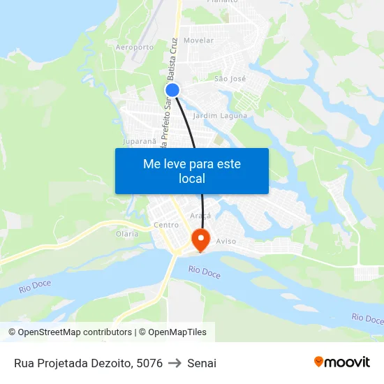 Rua Projetada Dezoito, 5076 to Senai map