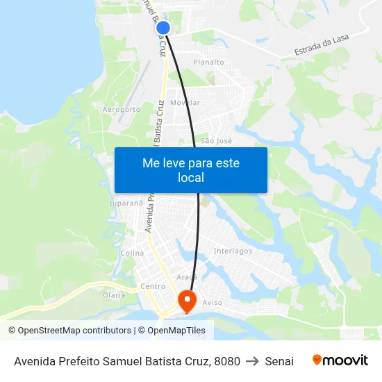 Avenida Prefeito Samuel Batista Cruz, 8080 to Senai map