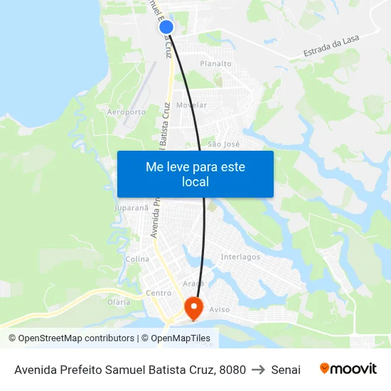 Avenida Prefeito Samuel Batista Cruz, 8080 to Senai map