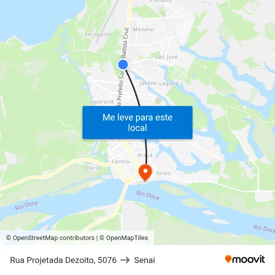 Rua Projetada Dezoito, 5076 to Senai map