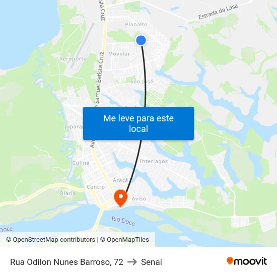Rua Odilon Nunes Barroso, 72 to Senai map