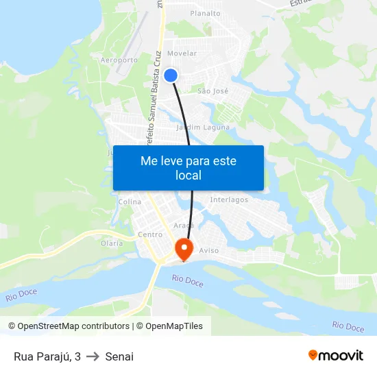 Rua Parajú, 3 to Senai map