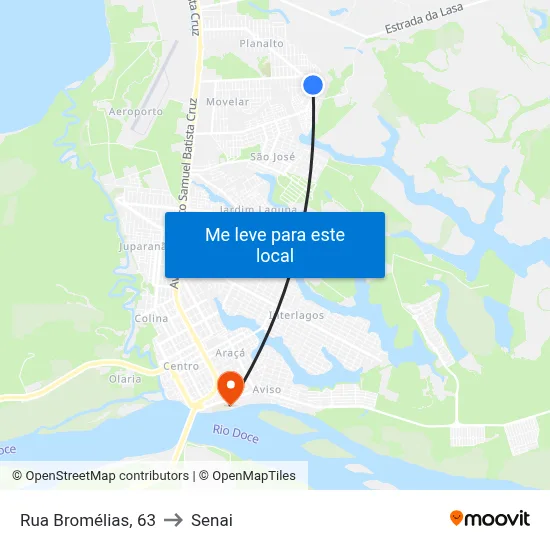 Rua Bromélias, 63 to Senai map