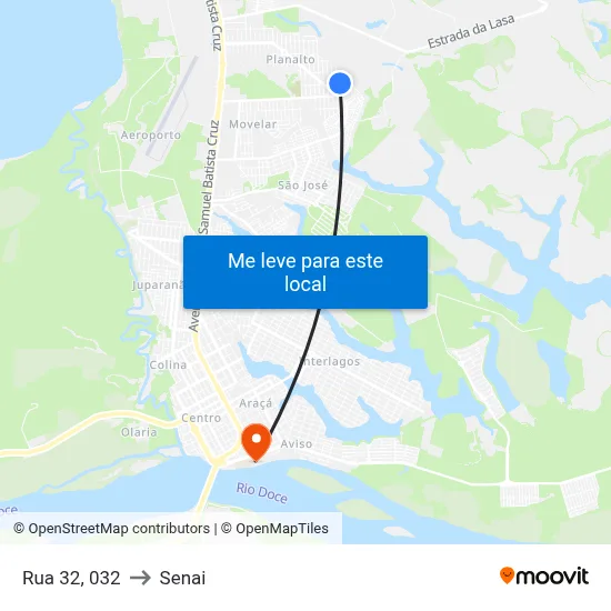 Rua 32, 032 to Senai map