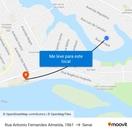Rua Antonio Fernandes Almeida, 1861 to Senai map