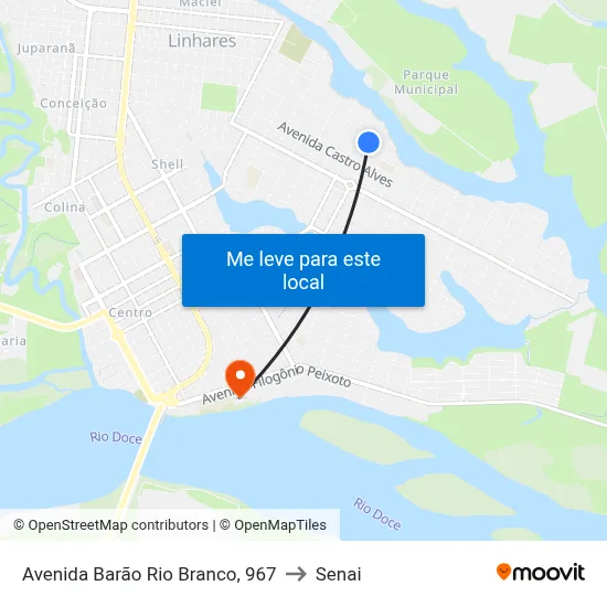 Avenida Barão Rio Branco, 967 to Senai map