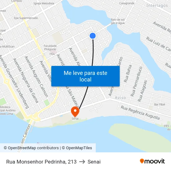 Rua Monsenhor Pedrinha, 213 to Senai map