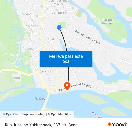 Rua Jucelino Kubitscheck, 287 to Senai map