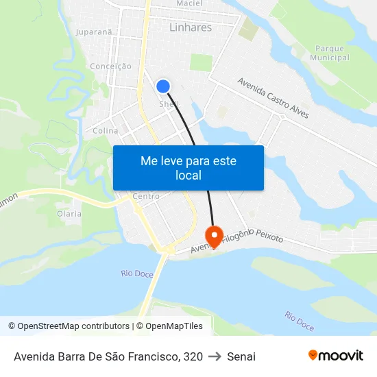 Avenida Barra De São Francisco, 320 to Senai map